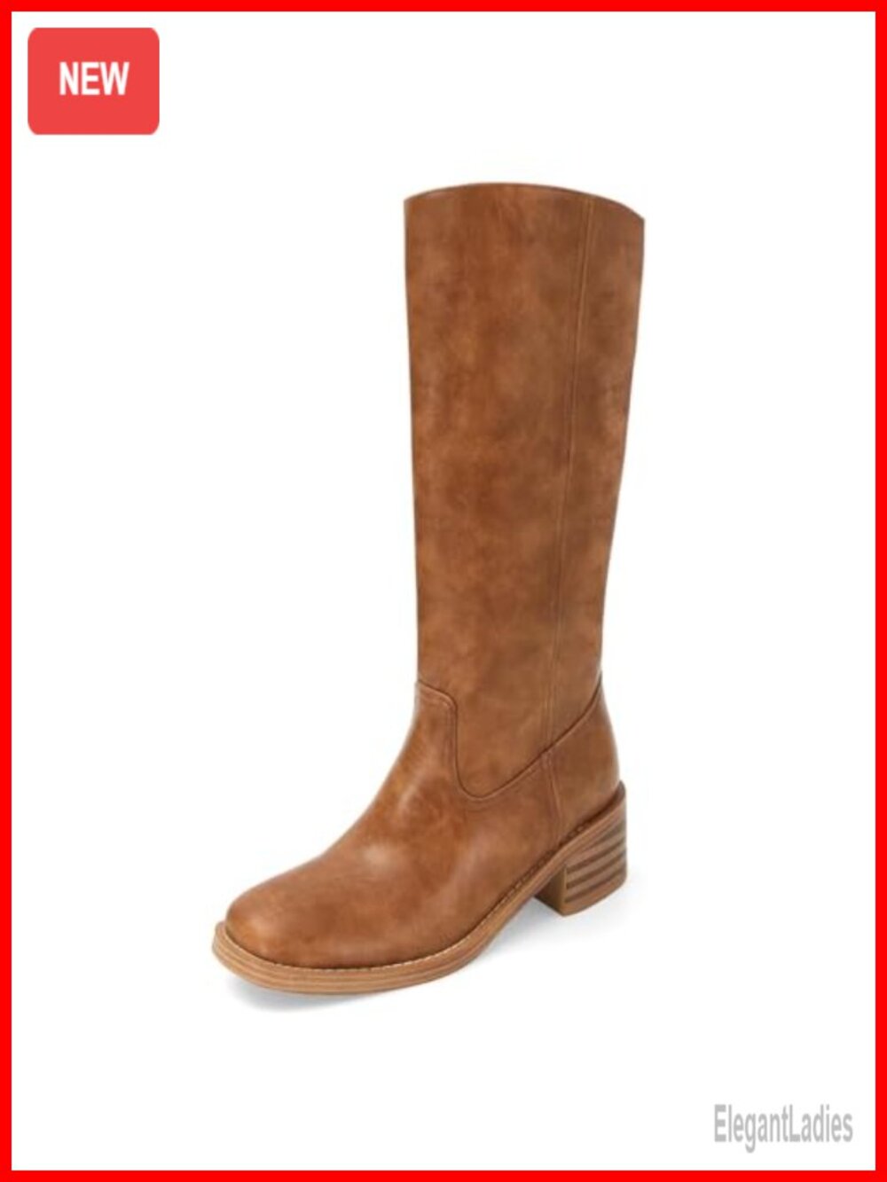 Women's Square Toe Chunky Block Heel Mid Calf Boots Synthetic Pull On